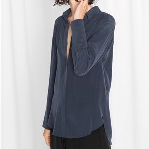 & Other Stories silk blouse, size 4, blue grey, 100% silk